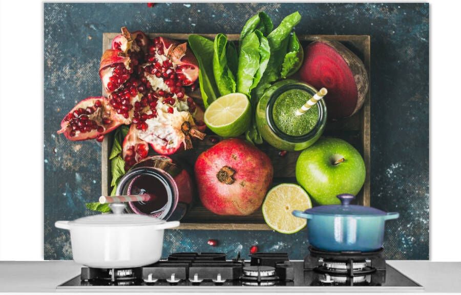 KitchenYeah Spatscherm keuken 120x80 cm Kookplaat achterwand Fruitkist Fruit Smoothie Muurbeschermer Spatwand fornuis Hoogwaardig aluminium