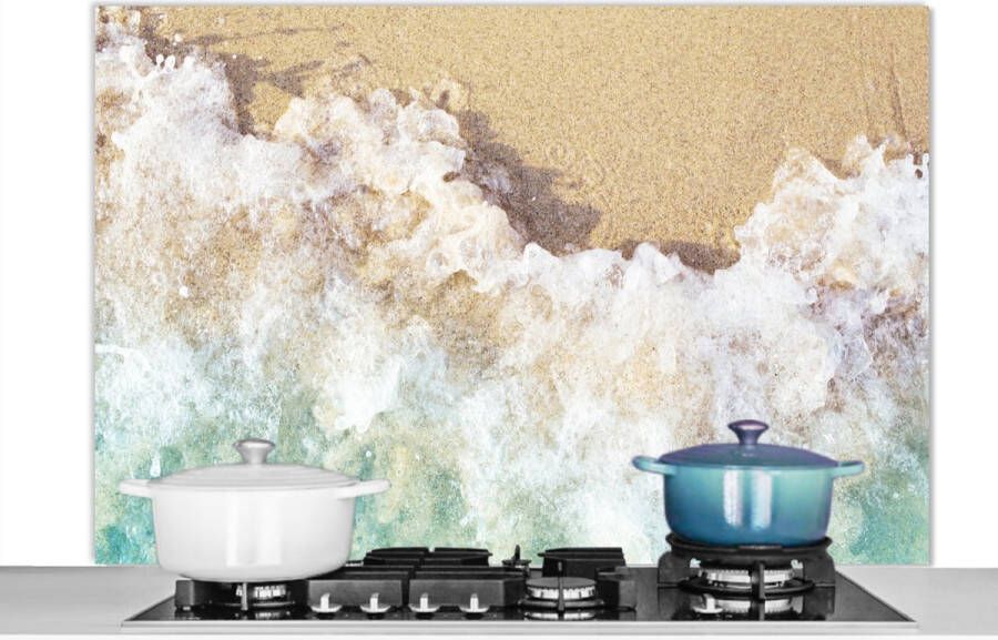 KitchenYeah Spatscherm keuken 120x80 cm Kookplaat achterwand Golf Strand Zee Water Muurbeschermer Spatwand fornuis Hoogwaardig aluminium