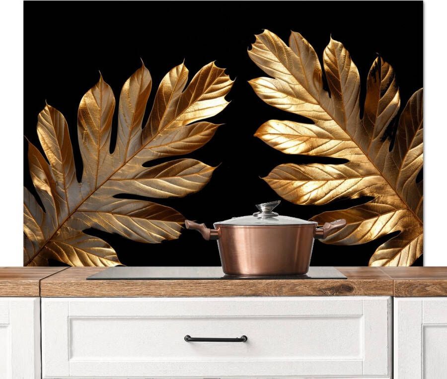 KitchenYeah Spatscherm keuken 120x80 cm Kookplaat achterwand Goud Bladeren Luxe Natuur Muurbeschermer Spatwand fornuis Hoogwaardig aluminium