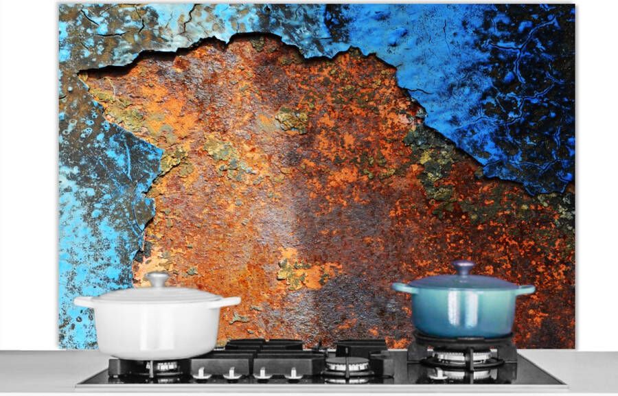 KitchenYeah Spatscherm keuken 120x80 cm Kookplaat achterwand Industrieel Metalen Roest print Vintage Muurbeschermer Spatwand fornuis Hoogwaardig aluminium