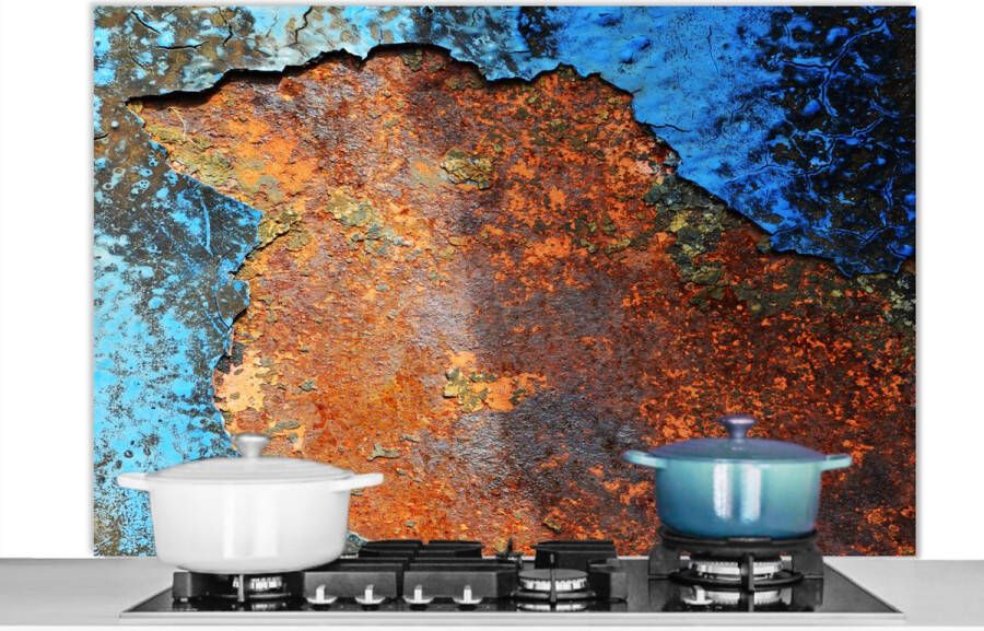 KitchenYeah Spatscherm keuken 120x80 cm Kookplaat achterwand Industrieel Metalen Roest print Vintage Muurbeschermer Spatwand fornuis Hoogwaardig aluminium