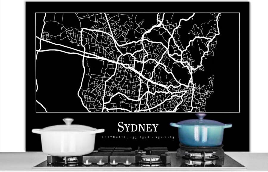 KitchenYeah Spatscherm keuken 120x80 cm Kookplaat achterwand Kaart Sydney Stadskaart Plattegrond Muurbeschermer Spatwand fornuis Hoogwaardig aluminium