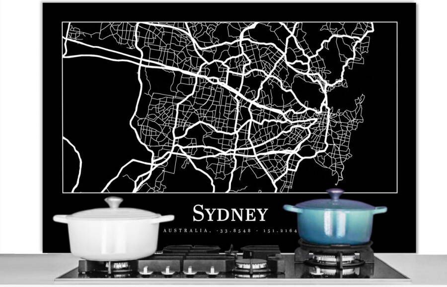 KitchenYeah Spatscherm keuken 120x80 cm Kookplaat achterwand Kaart Sydney Stadskaart Plattegrond Muurbeschermer Spatwand fornuis Hoogwaardig aluminium