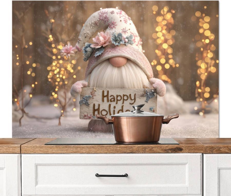 KitchenYeah Spatscherm keuken 120x80 cm Kookplaat achterwand Kerst Gnome Bord Kleurrijk Muurbeschermer Spatwand fornuis Hoogwaardig aluminium
