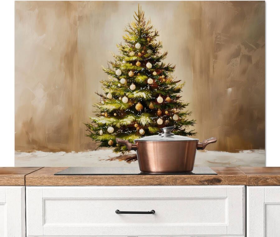 KitchenYeah Spatscherm keuken 120x80 cm Kookplaat achterwand Kerst Sfeer Groen Muurbeschermer Spatwand fornuis Hoogwaardig aluminium