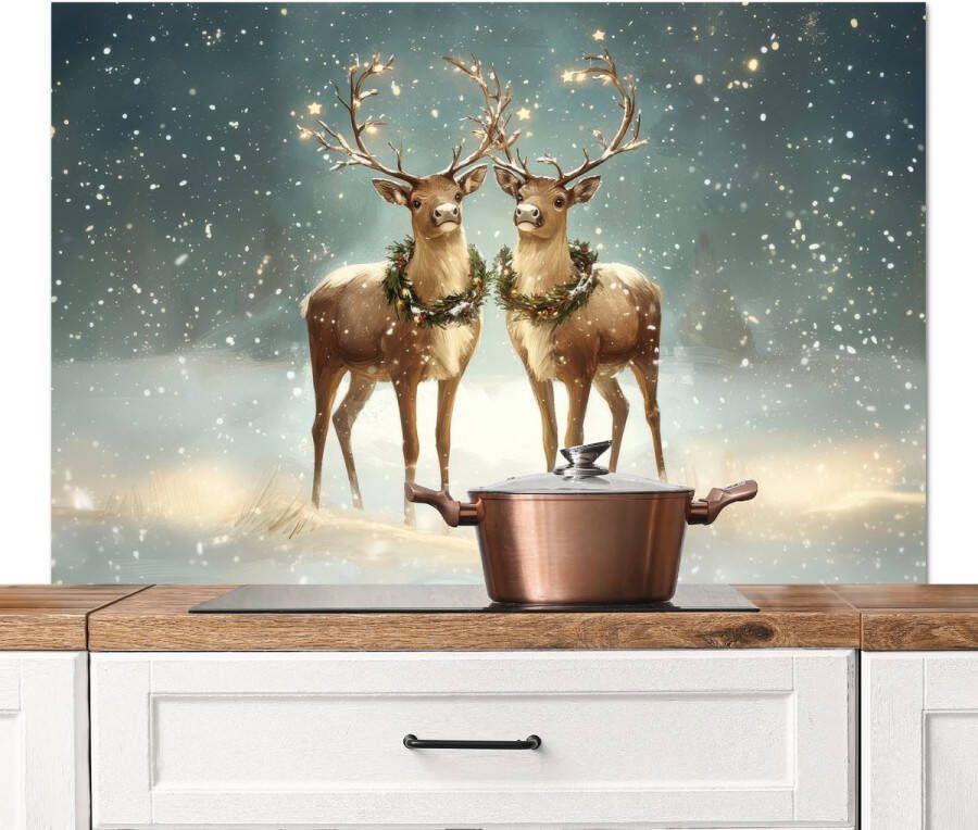 KitchenYeah Spatscherm keuken 120x80 cm Kookplaat achterwand Kerstmagie Winterwoud Rendier Muurbeschermer Spatwand fornuis Hoogwaardig aluminium