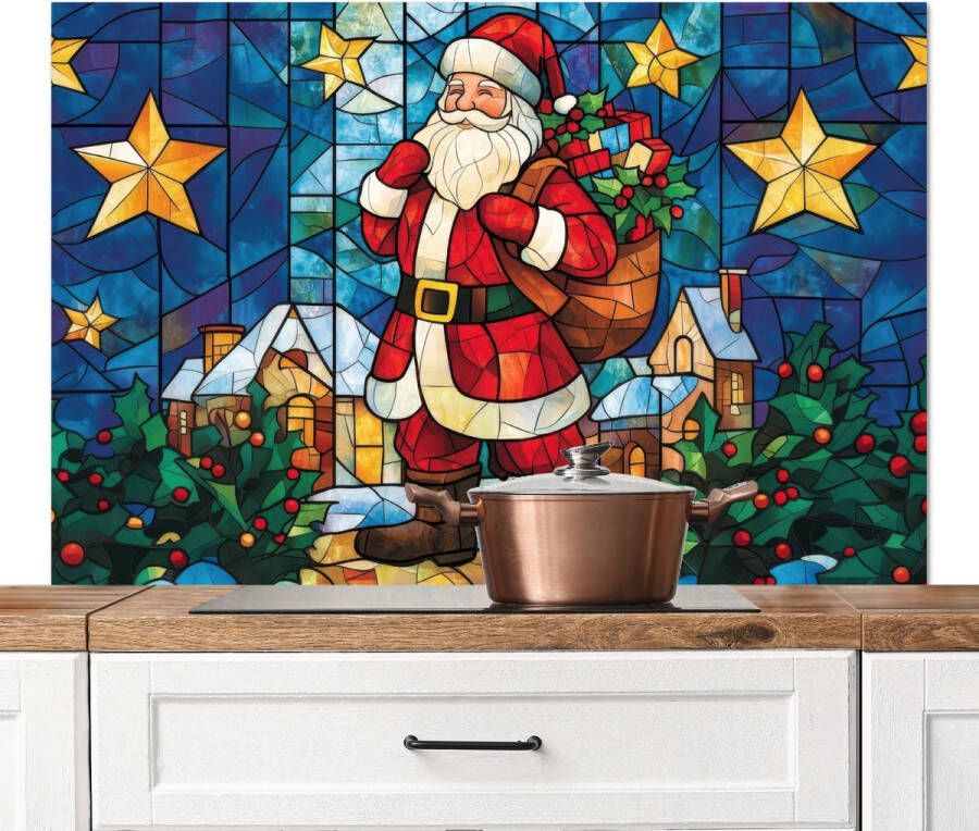 KitchenYeah Spatscherm keuken 120x80 cm Kookplaat achterwand Kerstman Glas Kleurrijk Muurbeschermer Spatwand fornuis Hoogwaardig aluminium