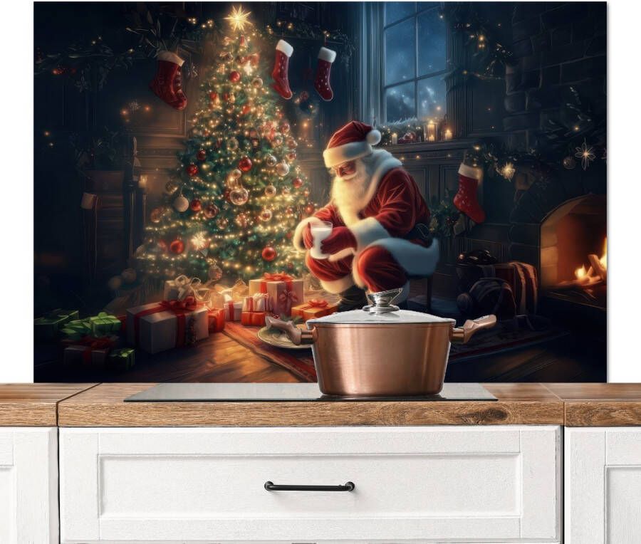 KitchenYeah Spatscherm keuken 120x80 cm Kookplaat achterwand Kerstman Haard Donker Muurbeschermer Spatwand fornuis Hoogwaardig aluminium