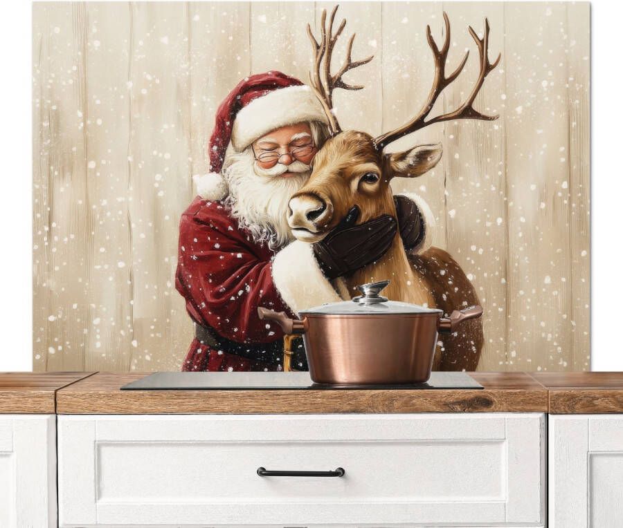 KitchenYeah Spatscherm keuken 120x80 cm Kookplaat achterwand Kerstman Rendier Sneeuw Kleurrijk Muurbeschermer Spatwand fornuis Hoogwaardig aluminium
