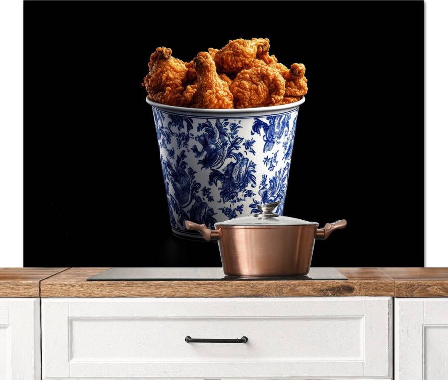 KitchenYeah Spatscherm keuken 120x80 cm Kookplaat achterwand Kip Bucket Delfts blauw Lekker Muurbeschermer Spatwand fornuis Hoogwaardig aluminium