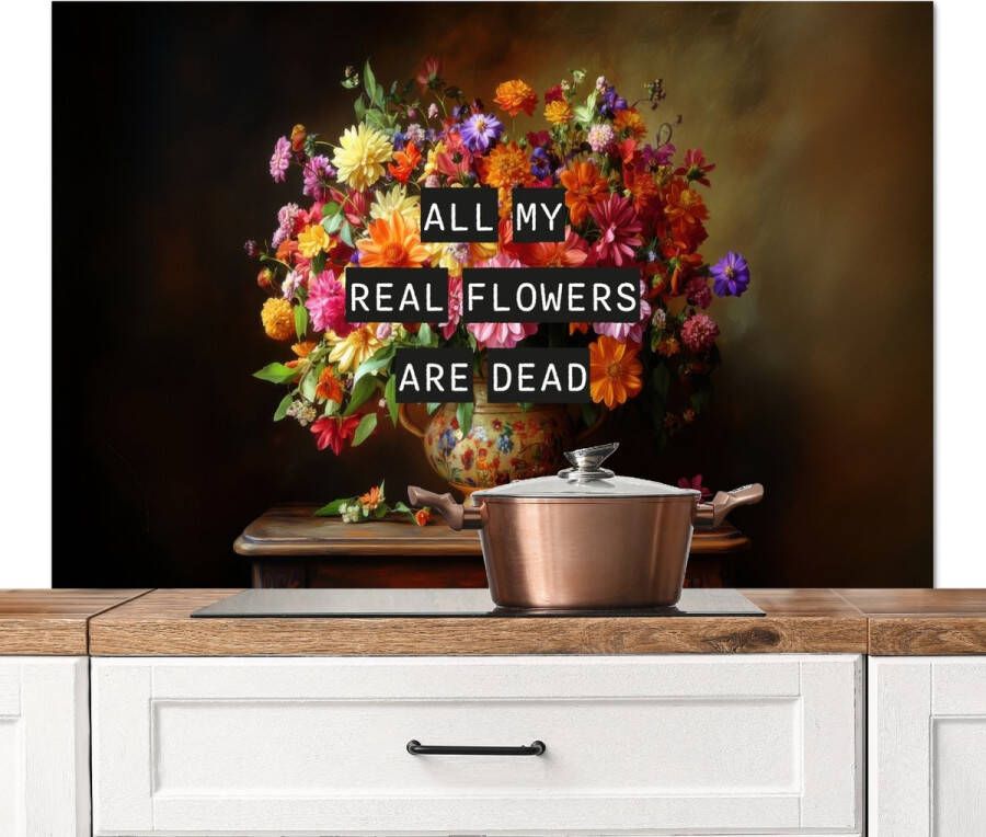 KitchenYeah Spatscherm keuken 120x80 cm Kookplaat achterwand Kleur Bloemen Vintage Bloemenvaas Muurbeschermer Spatwand fornuis Hoogwaardig aluminium