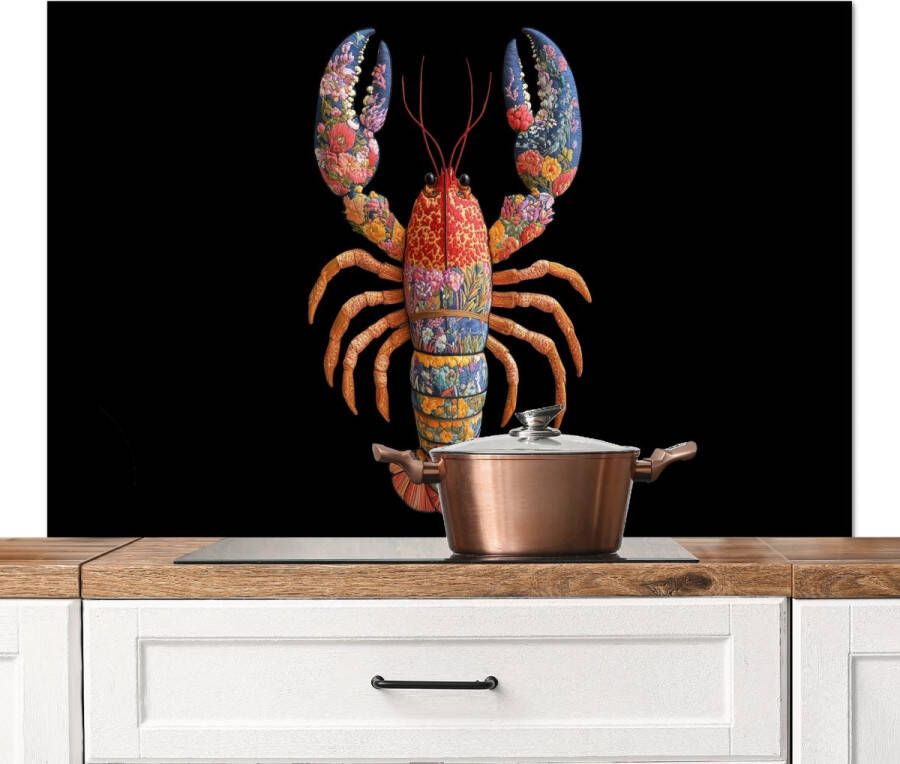 KitchenYeah Spatscherm keuken 120x80 cm Kookplaat achterwand Kreeft Borduur Kleurrijk Bloemen Muurbeschermer Spatwand fornuis Hoogwaardig aluminium