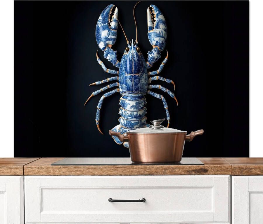 KitchenYeah Spatscherm keuken 120x80 cm Kookplaat achterwand Kreeft Delftsblauw Schild Stoer Muurbeschermer Spatwand fornuis Hoogwaardig aluminium