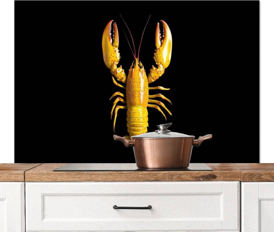 KitchenYeah Spatscherm keuken 120x80 cm Kookplaat achterwand Kreeft Geel Stippen Effen Muurbeschermer Spatwand fornuis Hoogwaardig aluminium