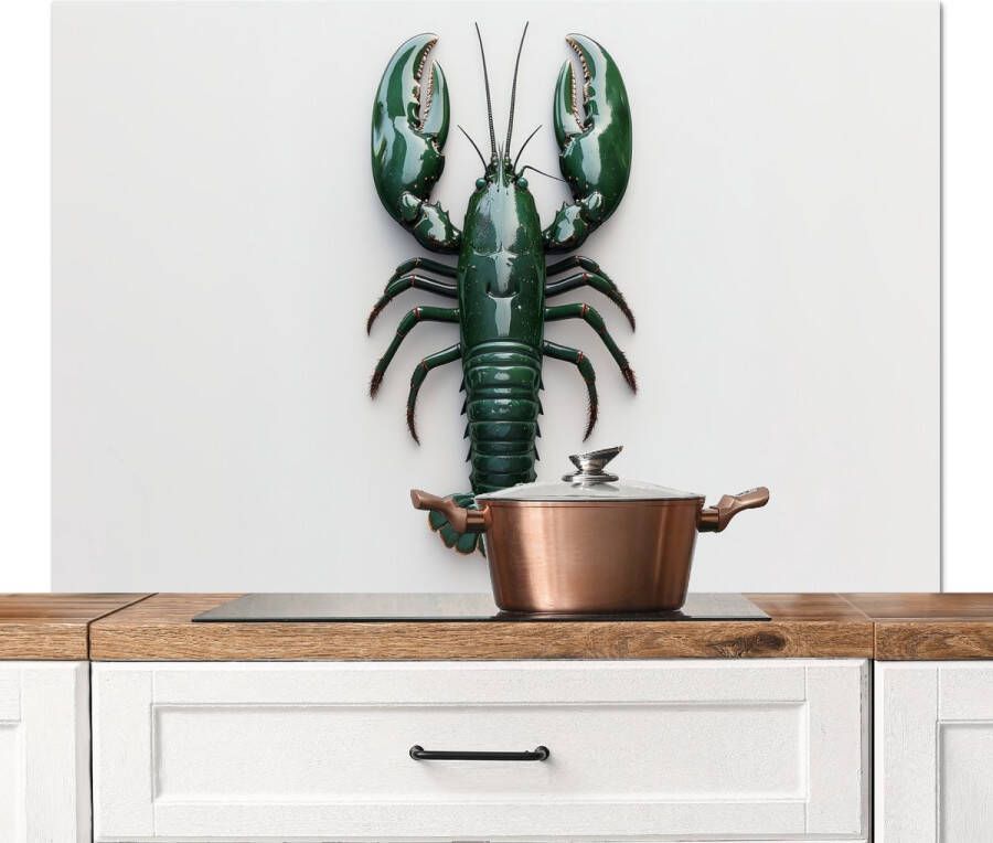 KitchenYeah Spatscherm keuken 120x80 cm Kookplaat achterwand Kreeft Glossier Groen Wit Muurbeschermer Spatwand fornuis Hoogwaardig aluminium