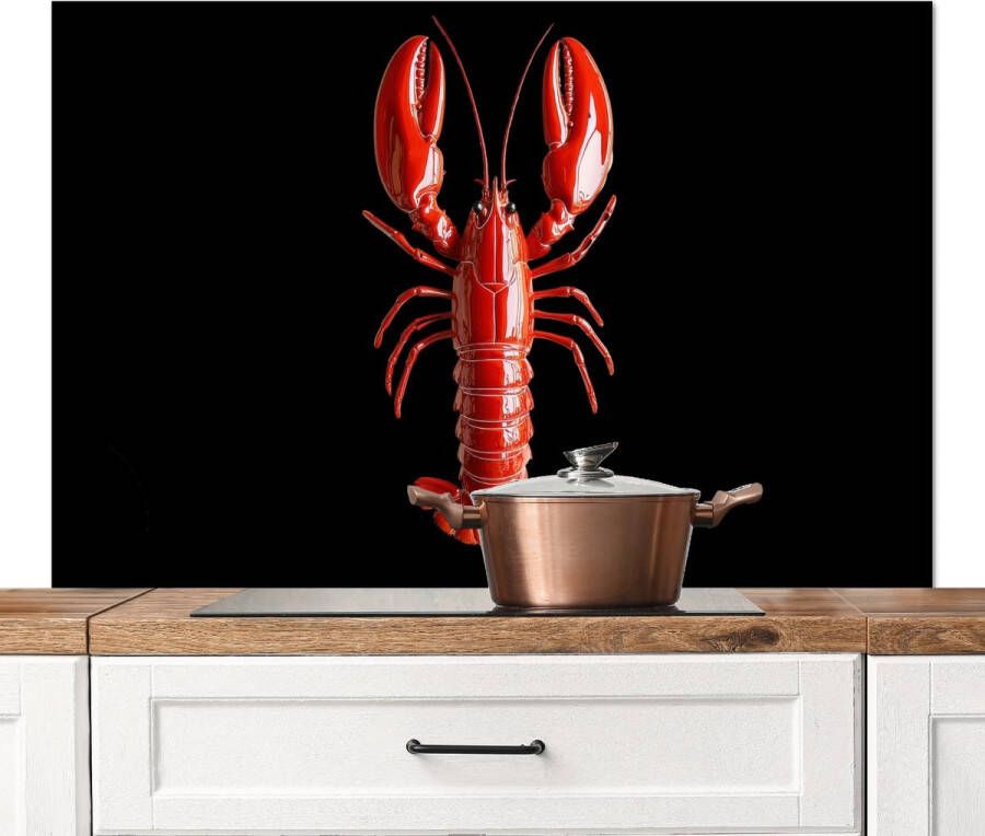 KitchenYeah Spatscherm keuken 120x80 cm Kookplaat achterwand Kreeft Glossier Rood Zwart Muurbeschermer Spatwand fornuis Hoogwaardig aluminium