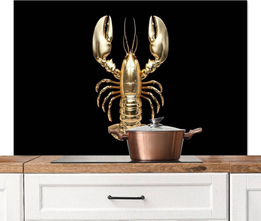 KitchenYeah Spatscherm keuken 120x80 cm Kookplaat achterwand Kreeft Goud Textuur Zwart Muurbeschermer Spatwand fornuis Hoogwaardig aluminium