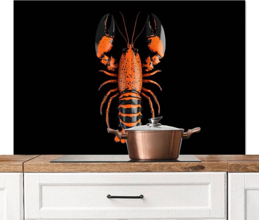 KitchenYeah Spatscherm keuken 120x80 cm Kookplaat achterwand Kreeft Oranje Zwart Modern Muurbeschermer Spatwand fornuis Hoogwaardig aluminium
