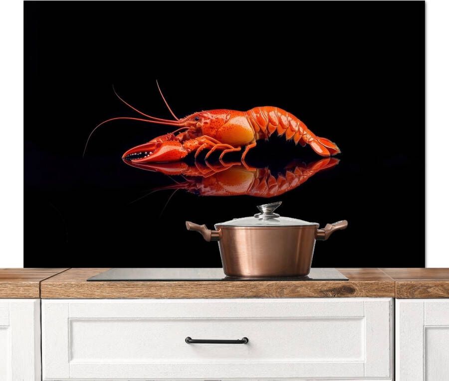 KitchenYeah Spatscherm keuken 120x80 cm Kookplaat achterwand Kreeft Oranje Zwart Opvallend Muurbeschermer Spatwand fornuis Hoogwaardig aluminium