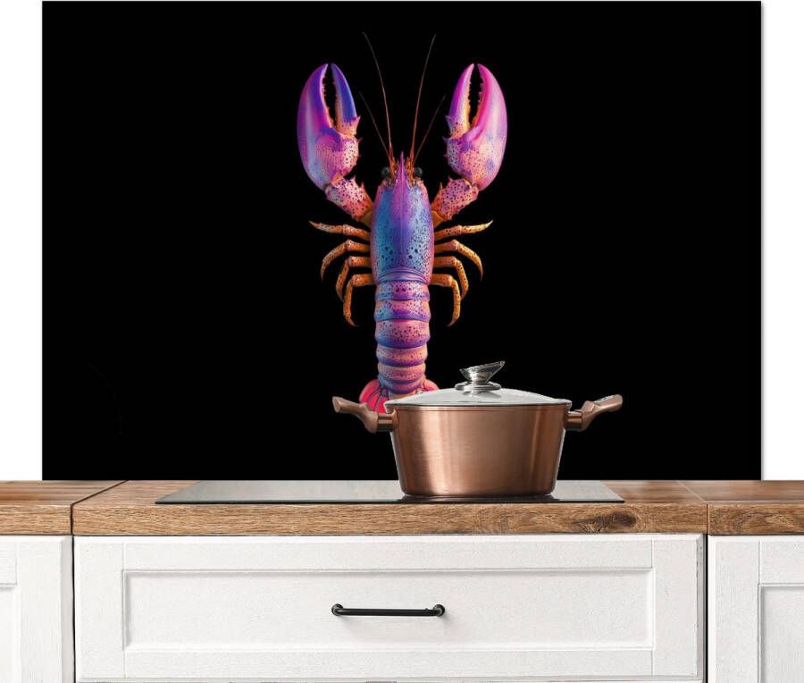 KitchenYeah Spatscherm keuken 120x80 cm Kookplaat achterwand Kreeft Paars Roze Zwart Stippen Lila Muurbeschermer Spatwand fornuis Hoogwaardig aluminium