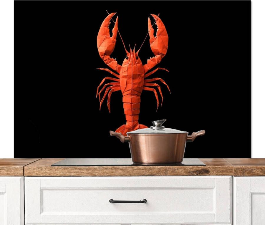 KitchenYeah Spatscherm keuken 120x80 cm Kookplaat achterwand Kreeft Papier Origami papier Rood Muurbeschermer Spatwand fornuis Hoogwaardig aluminium