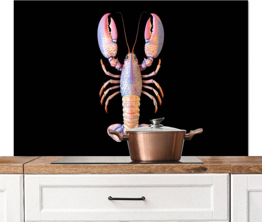 KitchenYeah Spatscherm keuken 120x80 cm Kookplaat achterwand Kreeft Roze Zacht Zwart Muurbeschermer Spatwand fornuis Hoogwaardig aluminium