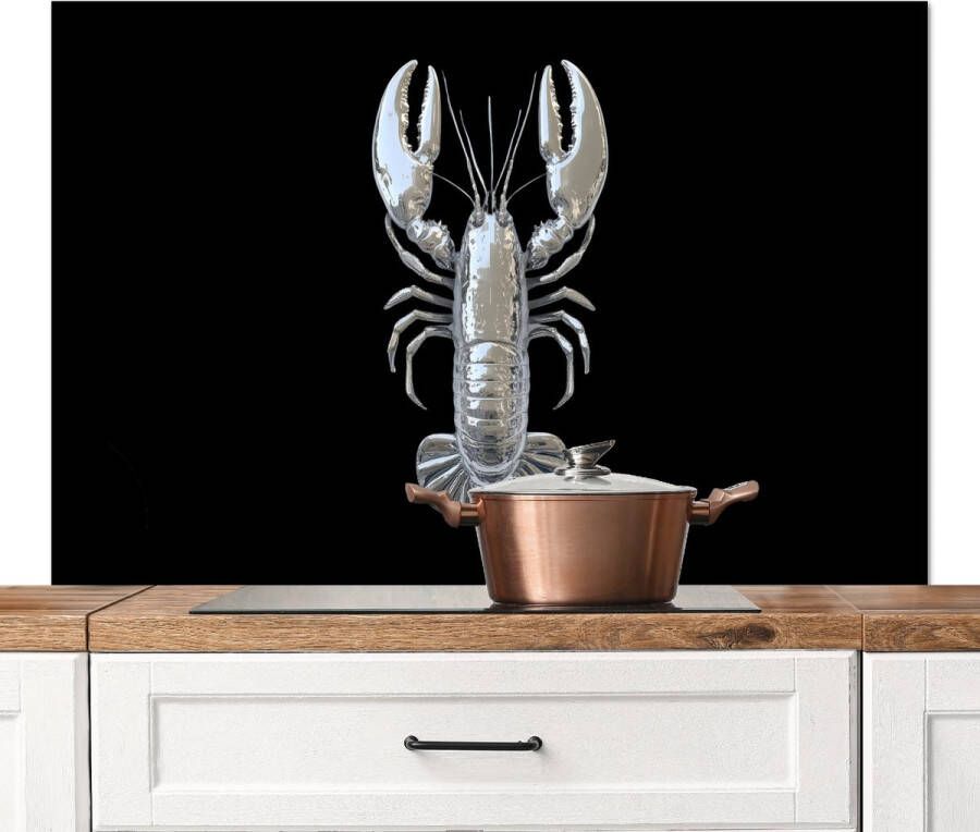 KitchenYeah Spatscherm keuken 120x80 cm Kookplaat achterwand Kreeft Zilver Metallic Luxe Muurbeschermer Spatwand fornuis Hoogwaardig aluminium