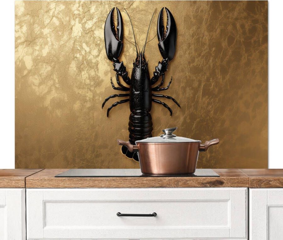 KitchenYeah Spatscherm keuken 120x80 cm Kookplaat achterwand Kreeft Zwart Goud Luxe Muurbeschermer Spatwand fornuis Hoogwaardig aluminium