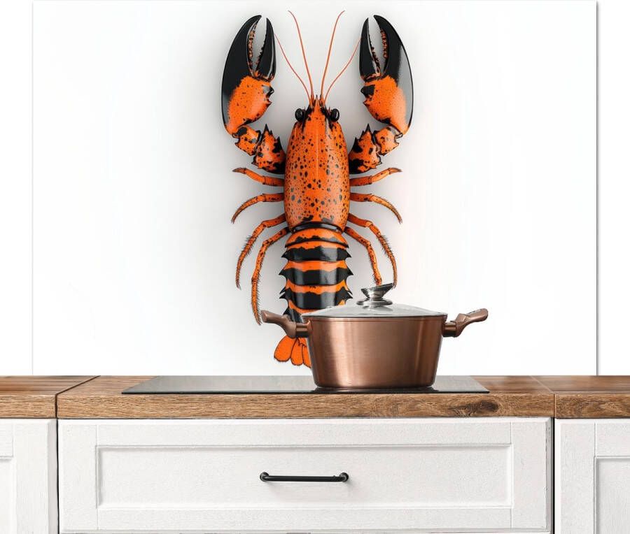 KitchenYeah Spatscherm keuken 120x80 cm Kookplaat achterwand Kreeft Zwart Oranje Wit Uniek Muurbeschermer Spatwand fornuis Hoogwaardig aluminium