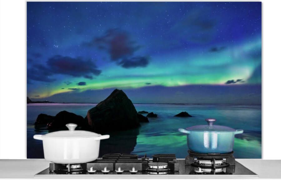 KitchenYeah Spatscherm keuken 120x80 cm Kookplaat achterwand Lucht Landschap Aurora Muurbeschermer Spatwand fornuis Hoogwaardig aluminium