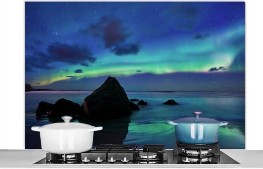 KitchenYeah Spatscherm keuken 120x80 cm Kookplaat achterwand Lucht Landschap Aurora Muurbeschermer Spatwand fornuis Hoogwaardig aluminium