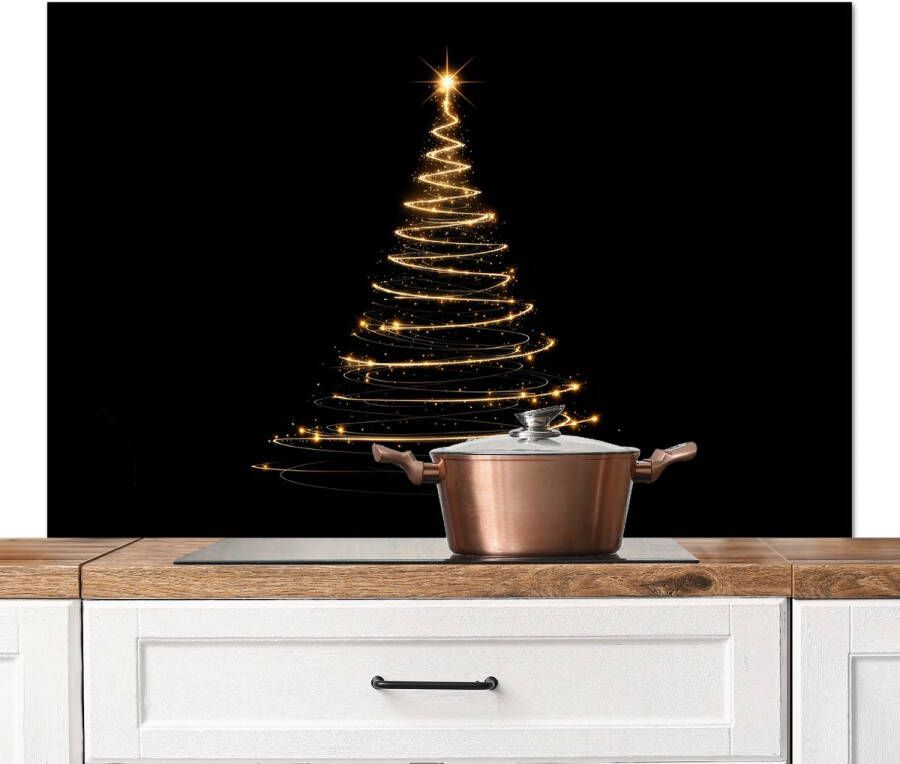 KitchenYeah Spatscherm keuken 120x80 cm Kookplaat achterwand Magisch Kerstboom Lichtspiralen Zwart Muurbeschermer Spatwand fornuis Hoogwaardig aluminium