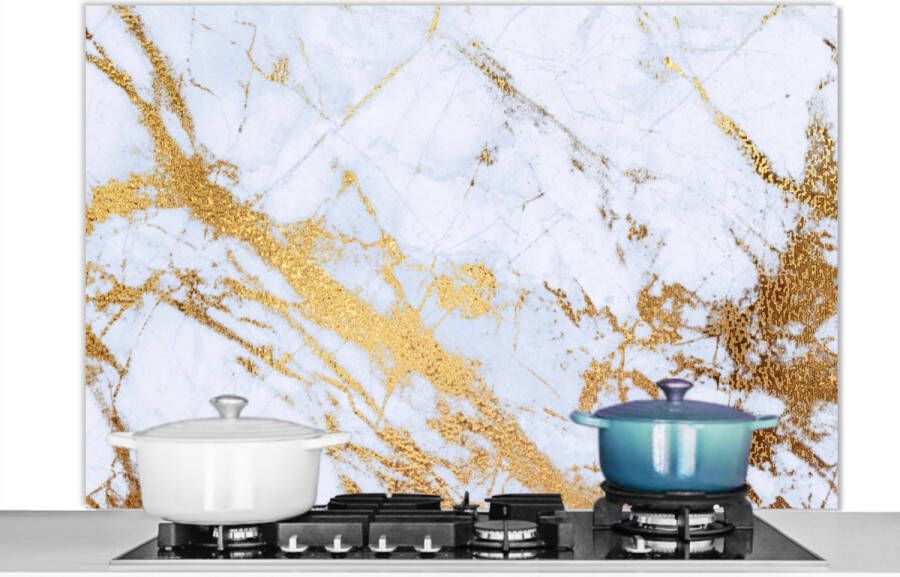 KitchenYeah Spatscherm keuken 120x80 cm Kookplaat achterwand Marmer Goud Wit Luxe Marmerlook Glitter Muurbeschermer Spatwand fornuis Hoogwaardig aluminium