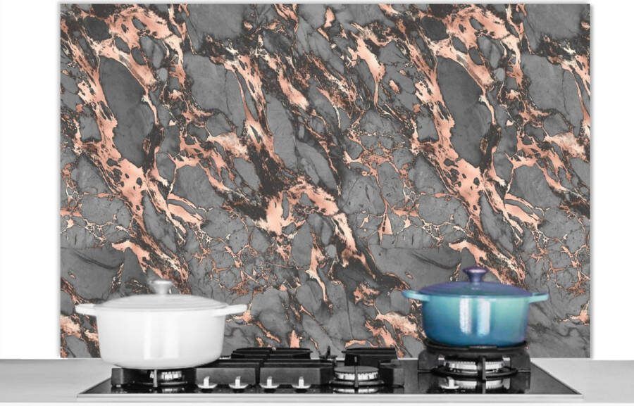 KitchenYeah Spatscherm keuken 120x80 cm Kookplaat achterwand Marmer Rose Grijs Patronen Muurbeschermer Spatwand fornuis Hoogwaardig aluminium Keuken decoratie aanrecht