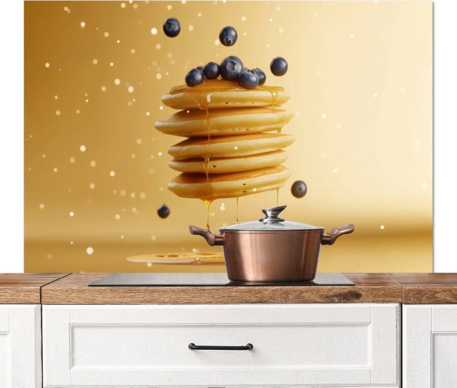 KitchenYeah Spatscherm keuken 120x80 cm Kookplaat achterwand Pannenkoeken Eten Honing Geel Muurbeschermer Spatwand fornuis Hoogwaardig aluminium