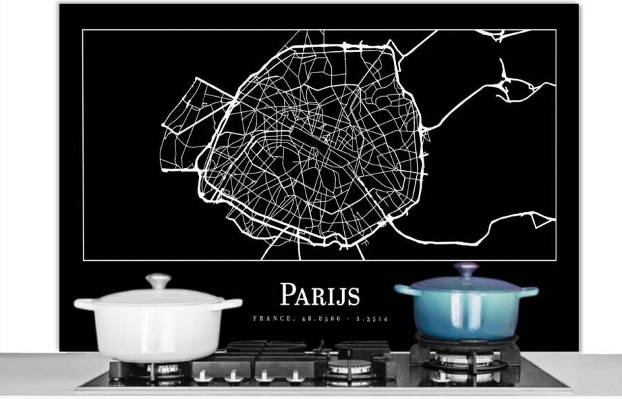 KitchenYeah Spatscherm keuken 120x80 cm Kookplaat achterwand Parijs Plattegrond Kaart Stadskaart Muurbeschermer Spatwand fornuis Hoogwaardig aluminium