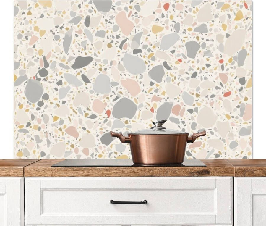 KitchenYeah Spatscherm keuken 120x80 cm Kookplaat achterwand Patronen Licht Terrazzo Decoratie Muurbeschermer Spatwand fornuis Hoogwaardig aluminium