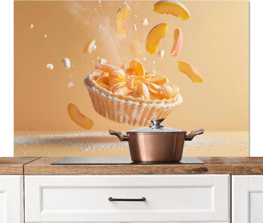 KitchenYeah Spatscherm keuken 120x80 cm Kookplaat achterwand Peach Eten Taart Oranje Muurbeschermer Spatwand fornuis Hoogwaardig aluminium