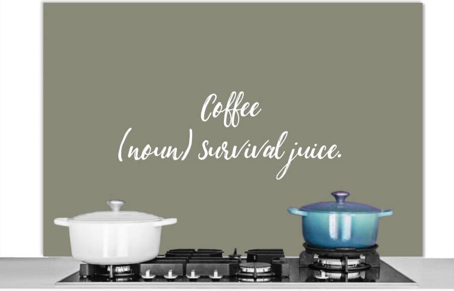 KitchenYeah Spatscherm keuken 120x80 cm Kookplaat achterwand Quotes Spreuken Coffee survival juice Koffie definitie Woordenboek Muurbeschermer Spatwand fornuis Hoogwaardig aluminium