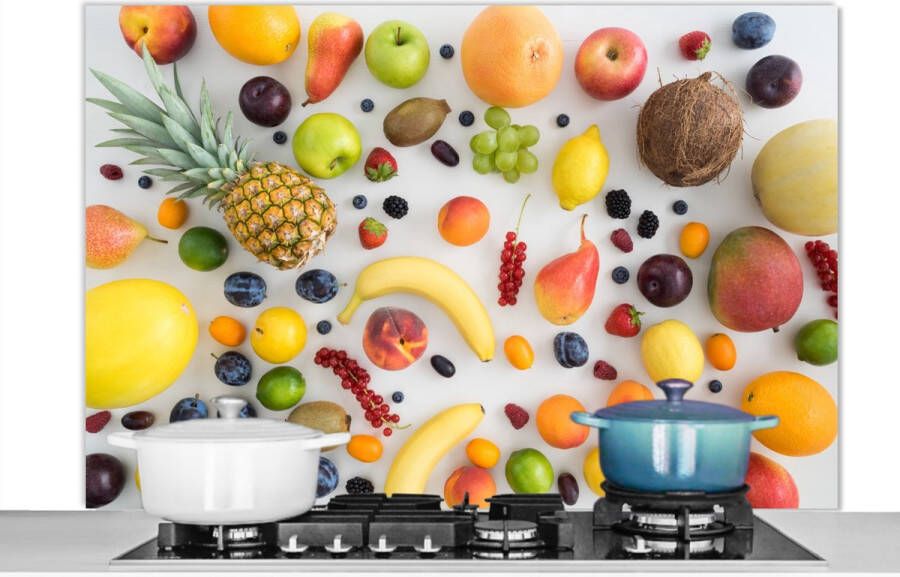 KitchenYeah Spatscherm keuken 120x80 cm Kookplaat achterwand Regenboog Fruit Zomer Seizoenen Muurbeschermer Spatwand fornuis Hoogwaardig aluminium