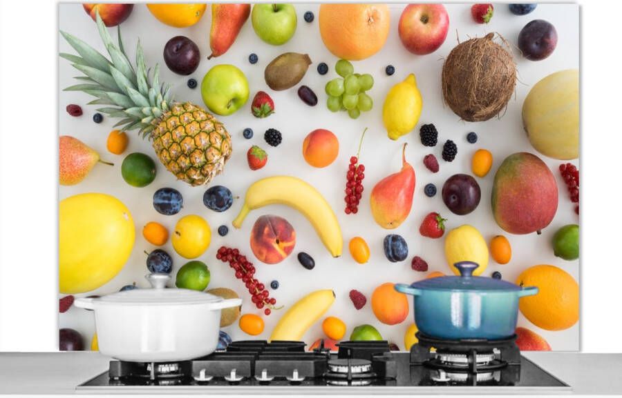 KitchenYeah Spatscherm keuken 120x80 cm Kookplaat achterwand Regenboog Fruit Zomer Seizoenen Muurbeschermer Spatwand fornuis Hoogwaardig aluminium