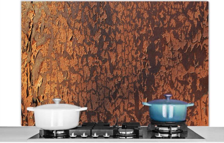 KitchenYeah Spatscherm keuken 120x80 cm Kookplaat achterwand Retro Staal Metalen Roest print Muurbeschermer Spatwand fornuis Hoogwaardig aluminium