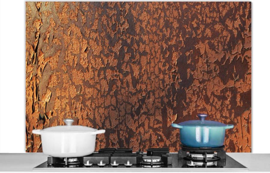 KitchenYeah Spatscherm keuken 120x80 cm Kookplaat achterwand Retro Staal Metalen Roest print Muurbeschermer Spatwand fornuis Hoogwaardig aluminium