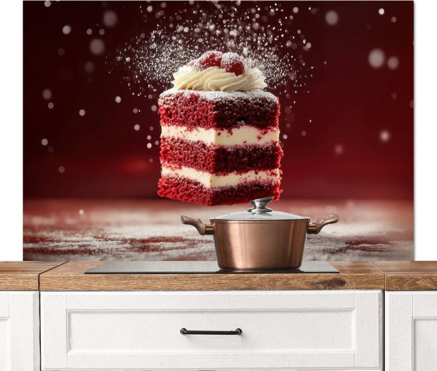 KitchenYeah Spatscherm keuken 120x80 cm Kookplaat achterwand Rode Velvet Taart Eten Muurbeschermer Spatwand fornuis Hoogwaardig aluminium