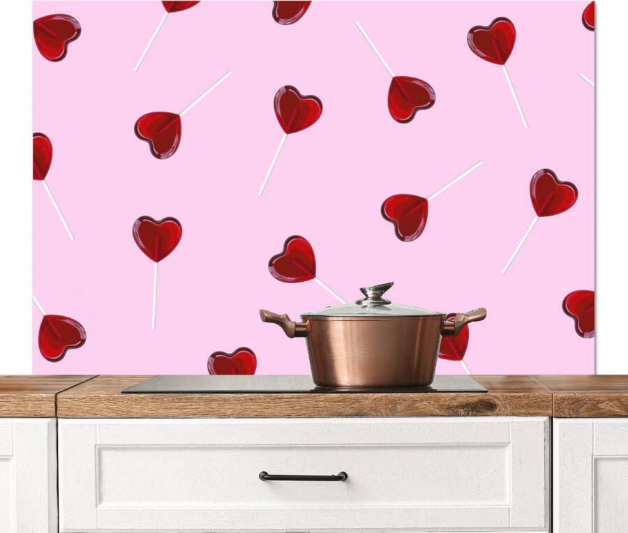 KitchenYeah Spatscherm keuken 120x80 cm Kookplaat achterwand Roze Hart Lolly Snoep Muurbeschermer Spatwand fornuis Hoogwaardig aluminium