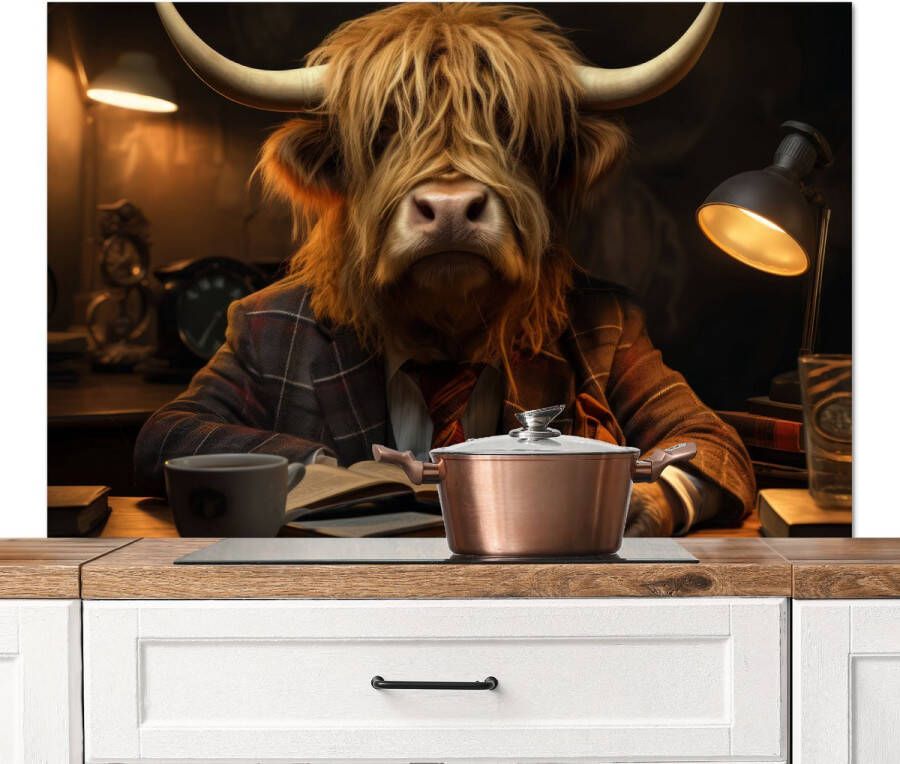 KitchenYeah Spatscherm keuken 120x80 cm Kookplaat achterwand Schotse hooglander Dier Pak Bureau Muurbeschermer Spatwand fornuis Hoogwaardig aluminium