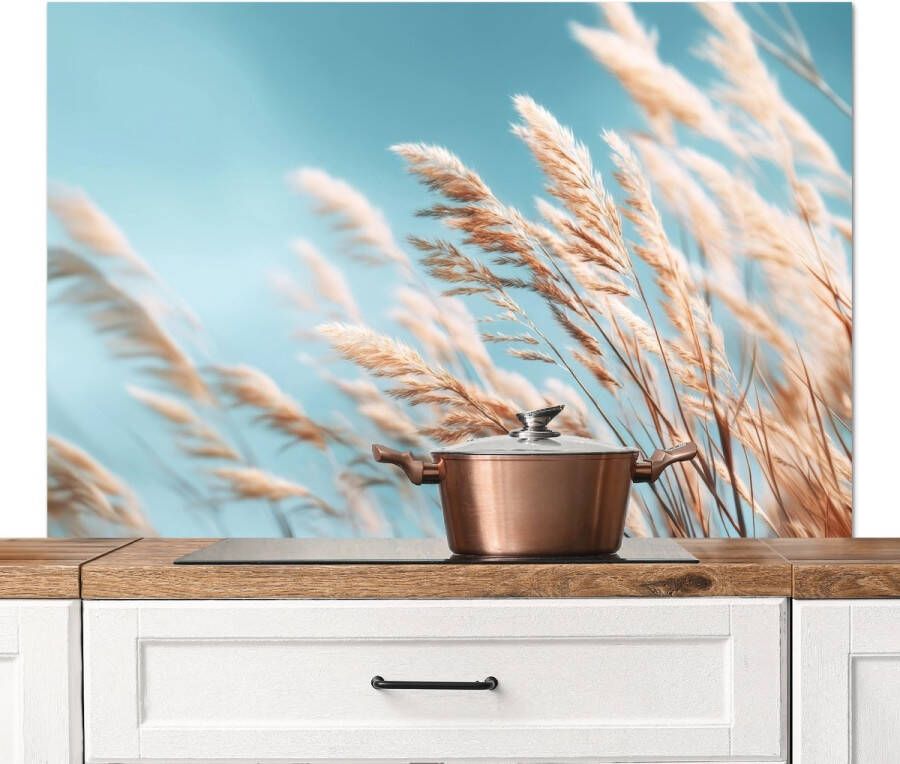 KitchenYeah Spatscherm keuken 120x80 cm Kookplaat achterwand Siergras Wind Lichtbruin Muurbeschermer Spatwand fornuis Hoogwaardig aluminium