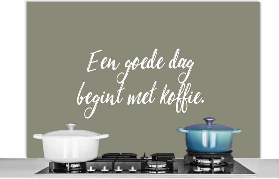 KitchenYeah Spatscherm keuken 120x80 cm Kookplaat achterwand Spreuken Een goede dag begint met koffie Quotes Muurbeschermer Spatwand fornuis Hoogwaardig aluminium