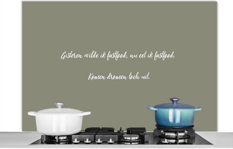 KitchenYeah Spatscherm keuken 120x80 cm Kookplaat achterwand Spreuken Gisteren wilde ik fastfood lover Quotes Muurbeschermer Spatwand fornuis Hoogwaardig aluminium
