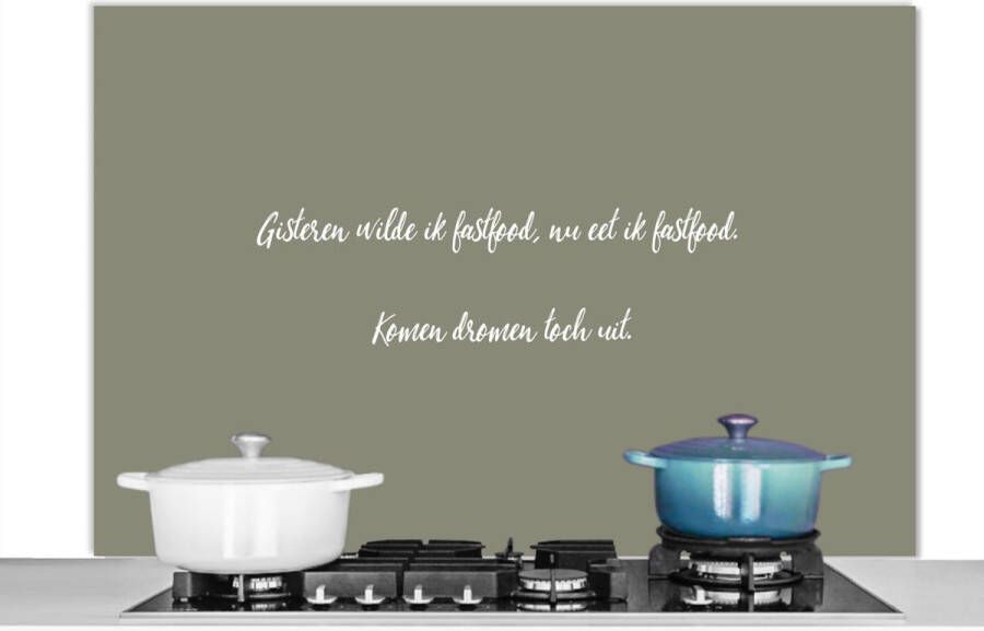 KitchenYeah Spatscherm keuken 120x80 cm Kookplaat achterwand Spreuken Gisteren wilde ik fastfood lover Quotes Muurbeschermer Spatwand fornuis Hoogwaardig aluminium